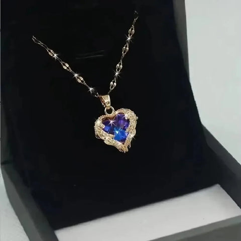 A Heart Of The Ocean Necklace Pendant, Made Of Copper And Inlaid With Zircon, Simple And Stylish, Suitable For Daily Wear