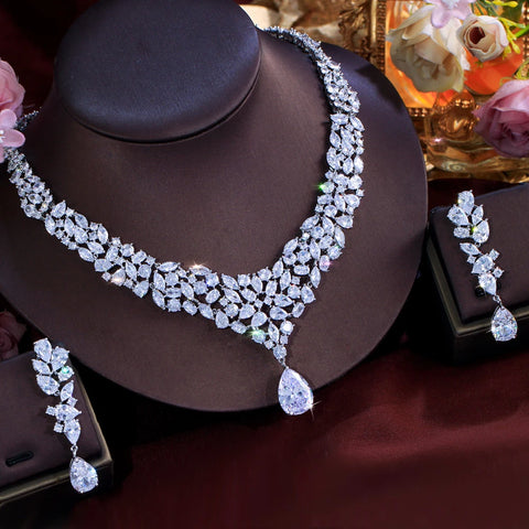 ThreeGraces Exquisite Sparkling Water Drop Cubic Zirconia Luxury Bridal Wedding Evening Party Jewelry Set for Brides T1064