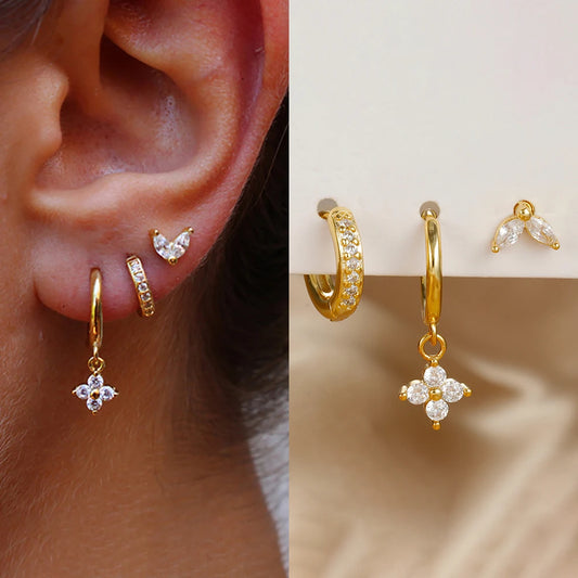 3PCS Exquisite Green Zircon Hanging Earrings