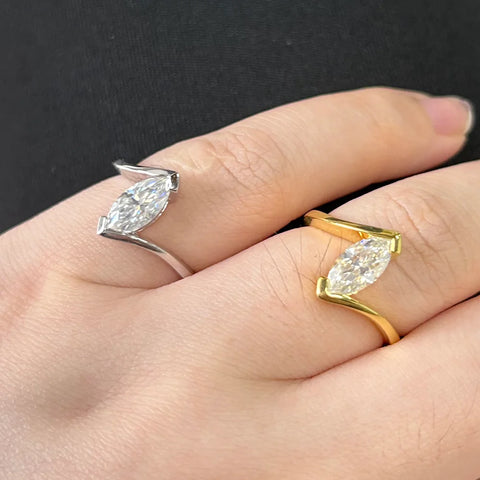 OEVAS 1ct 5x10mm Marquise Cut Moissanite Ring