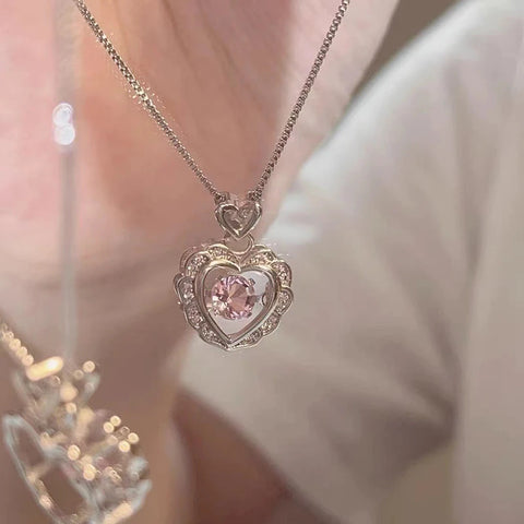 Y2K Accessories Fashion Peach Heart Water Drop Pendant Necklace Purple Crystal Egirl Sweet Cool Clavicle Chain Aesthetic Jewelry