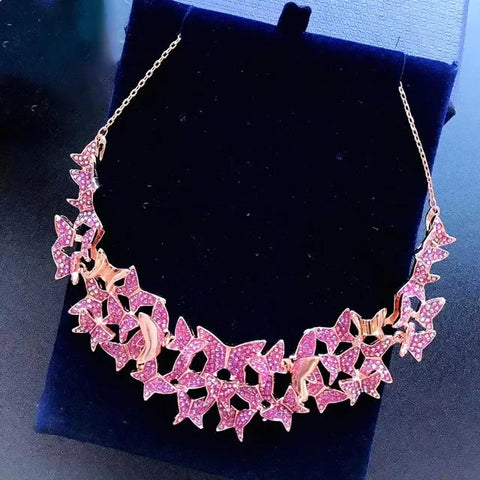 Original 2025 New Trend Fine Jewelry Set Charm Pink Butterfly Crystal Fashion Necklace Bracelet Earrings for Women's Party Gifts