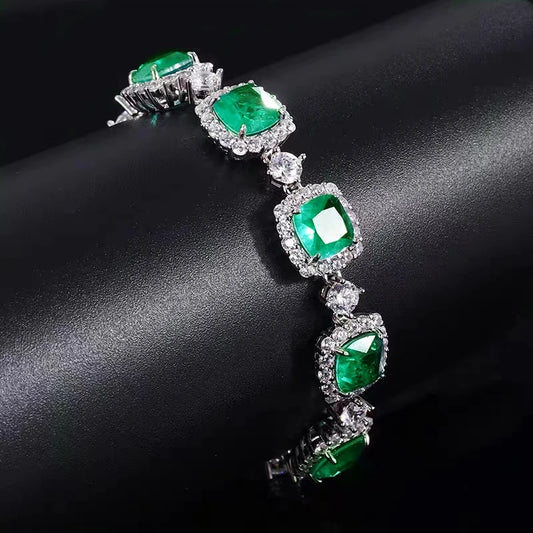 Vintage Luxury Silver Color Square Emerald Bracelets