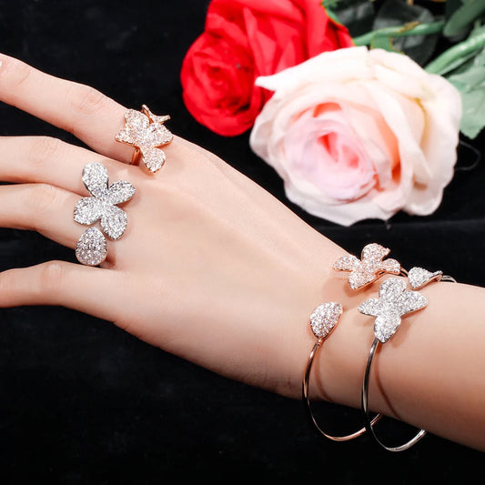 ThreeGraces Shiny Cubic Zirconia Micro Pave Flower Cuff