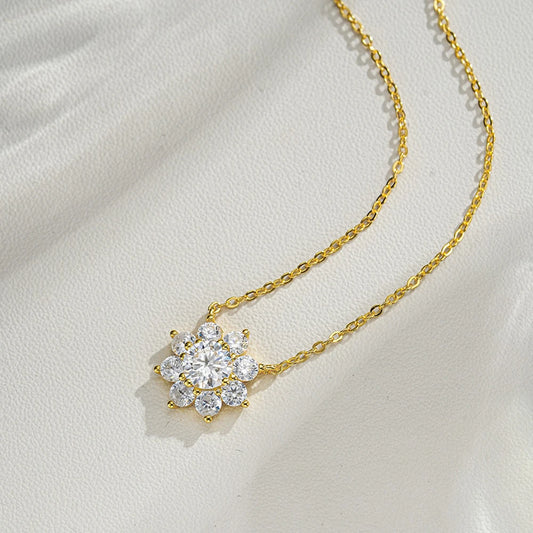 1Carat Sunflower Moissanite Pendant Necklace GRA Certified S925 Sterling Silver Plated Gold Neck Lace for Women Party Jewelry