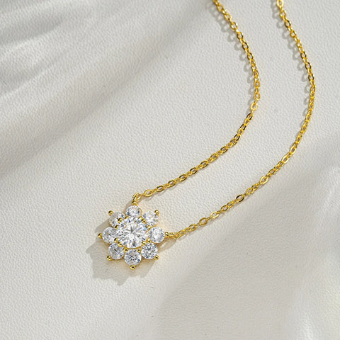 1Carat Sunflower Moissanite Pendant Necklace GRA Certified S925 Sterling Silver Plated Gold Neck Lace for Women Party Jewelry