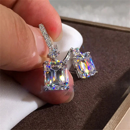 Elegant Cuboid Zircon Dangle Earrings