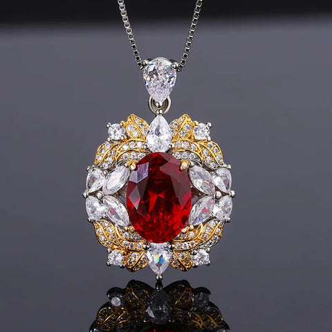 Aquamarine Necklace Zircon Pendant Necklace for Women European and American Style Emerald Ring Red Tourmaline Ring