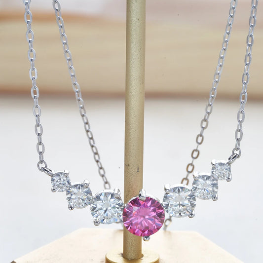 JoyceJelly 5 Moissanite stones Necklace For Women Wedding Jewely with GRA Certified 925 Sterling Sliver Plated 18k White Gold