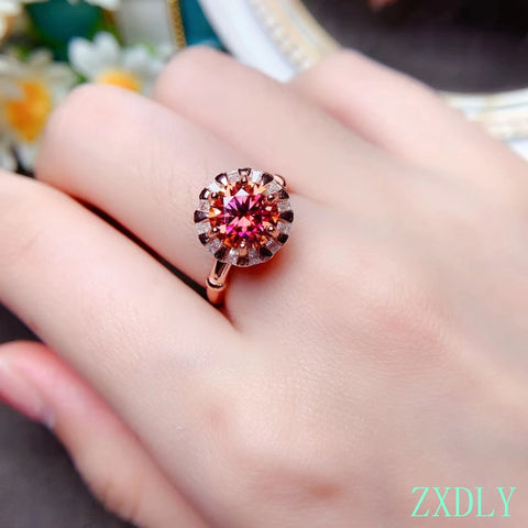 Red Moissanite Ring Real 925 Silver Fine Jewelry