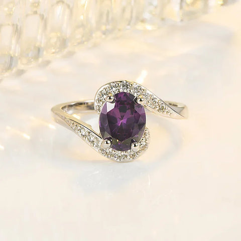 Genuine 925 Sterling Silver Amethyst Ring