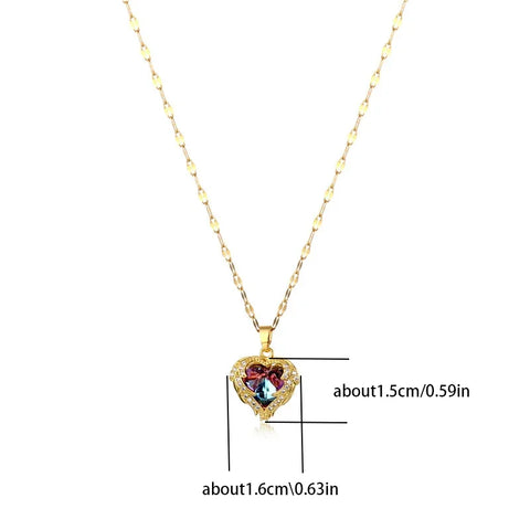 Top luxury colored crystal ocean heart-shaped pendant necklace, suitable for fashionable women's wedding necklaces