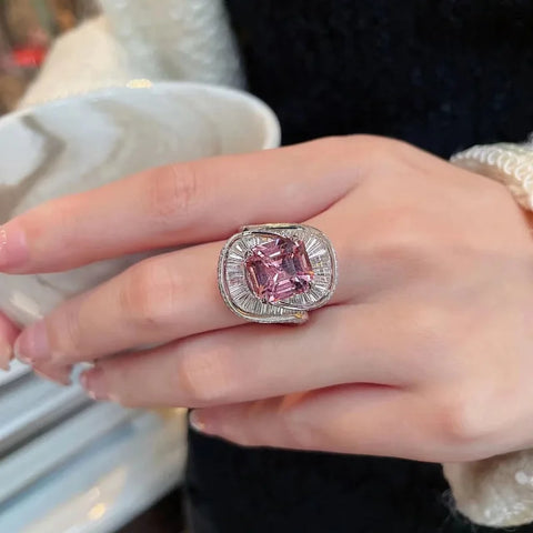 Charms Pink Quartz Wedding Flower Rings
