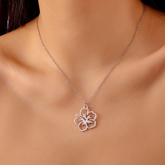 Trendy Stainless Steel Choker Necklace for Women Girls Sliver Color Hollow Flower Charm Collar Chain Party Jewelry Friend Gift
