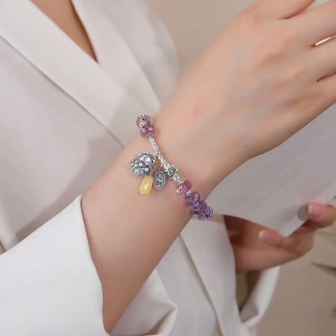 Natural S925 Sterling Silver Cut Amethyst Bead Playing Bracelet