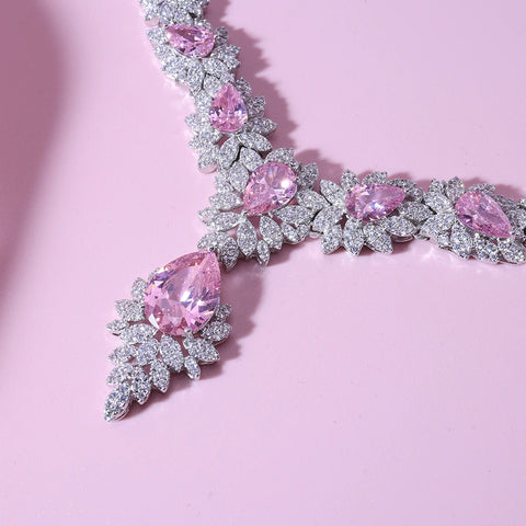 IN JEWELIFE Pink Cubic Zircon Party Necklaces Set Jewelry for Moroccan Women Bride Accessories Ladies Dropship Suppliers