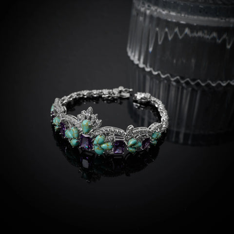 INJEWELIFE Turquoise Colors Cubic Zirconia Amethyst Jewelry Sets for Women Wedding Accessories Elegant Bridal Jewellery