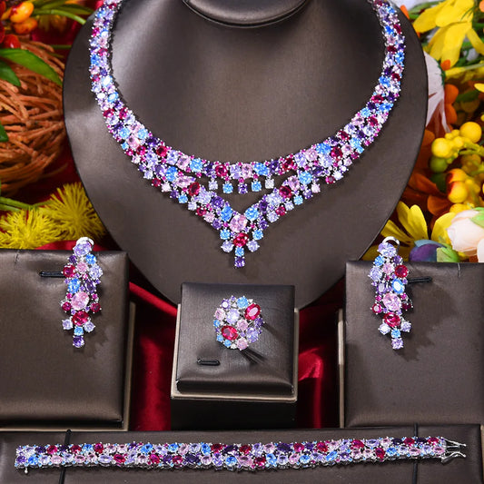 GODKI Luxury Princess 4PCS Flower African Jewelry Sets For Women Wedding Party Full Cubic Zircon Dubai Bridal jewelry Set Gift