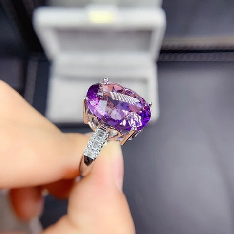 Natural Purple Amethyst Quartz Adjustable Ring
