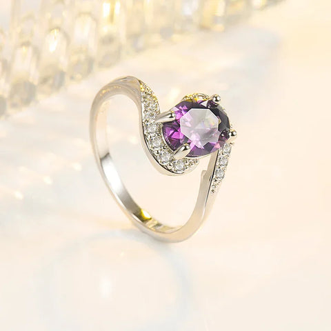 Genuine 925 Sterling Silver Amethyst Ring