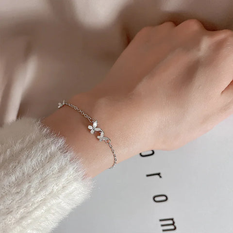 VENTFILLE 925 Silver Diamond-Studded Butterfly Bracelet