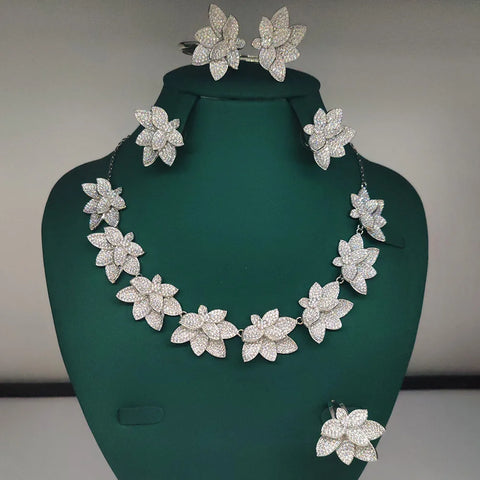 GODKI New Fashion African Multi Flowers Dubai Bridal Jewelry Set For Women Wedding Party Nigerian Choker Necklace Earring Set