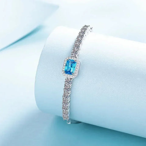 Handmade Inlaid Rectangle Blue Moissanite