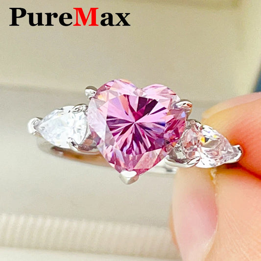 Luxury 1-3ct Pink Heart Moissanite Rings