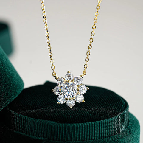 1Carat Sunflower Moissanite Pendant Necklace GRA Certified S925 Sterling Silver Plated Gold Neck Lace for Women Party Jewelry