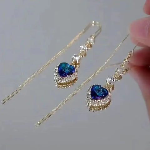 New Blue Heart Shaped Zircon Earrings