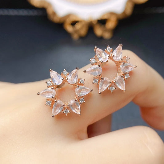 FS 3*5mm Natural Rose Quartz Flower Earrings