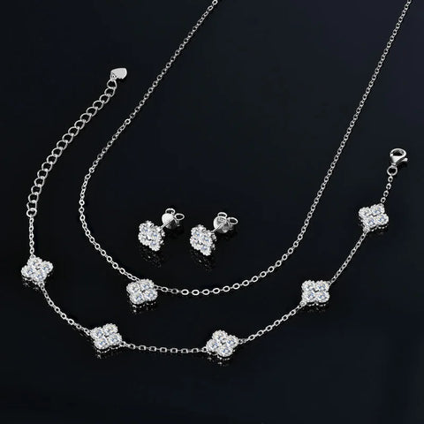 IOGOU 3 In 1 Clover Flower Pendant Necklace Earrings