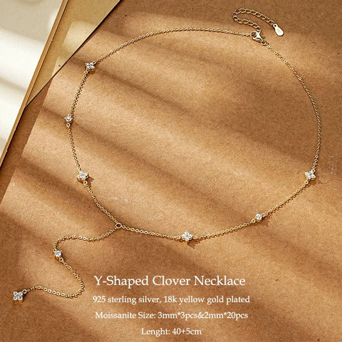 IOGOU Flower Clover Moissanite Pendant Necklace 925 Silver Clavicle Adjustable Chain for Women Girls Gift GRA Certified Jewelry