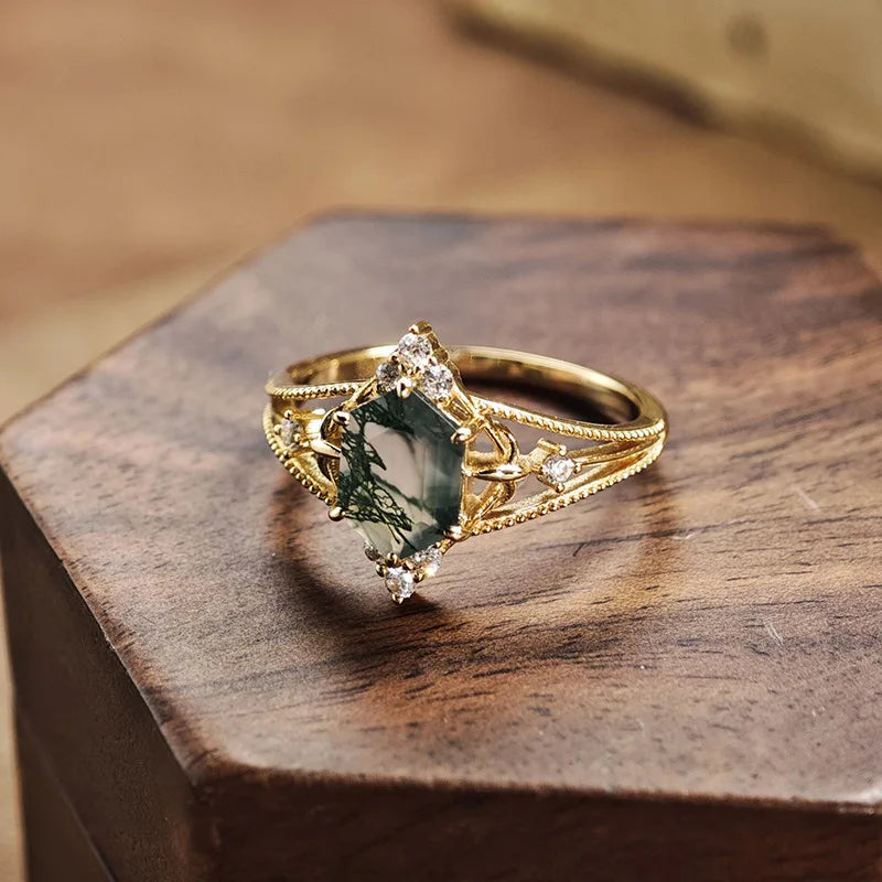 LAMOON Green Moss Agate Ring - BOLEVARD RING