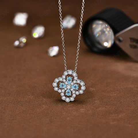 MINTYBOX S925 Silver Moissanite Diamond Loop Full Motif Pendant Clover Diamond White Gold Necklaces for Women Girls Jewelry Gift