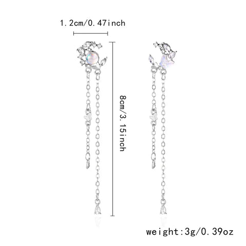 New Asymmetric Moon Butterfly Long Tassel Earrings