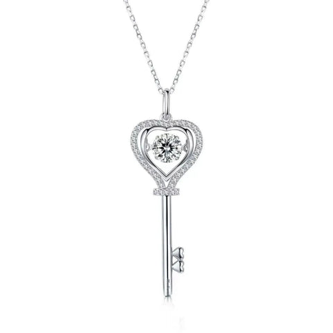 Moissanite Diamond Necklace Women's Light Luxury NicheS925 Silver 50 Parts Moissanite Heart Spirit Key Pendant Christmas Gift