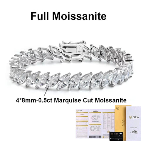 BXINY Luxury Marquise Cut All Moissanite Tennis Bracelet