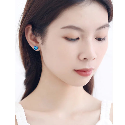 925 Sterling Silver Heart Blue Zircon Stud Earring