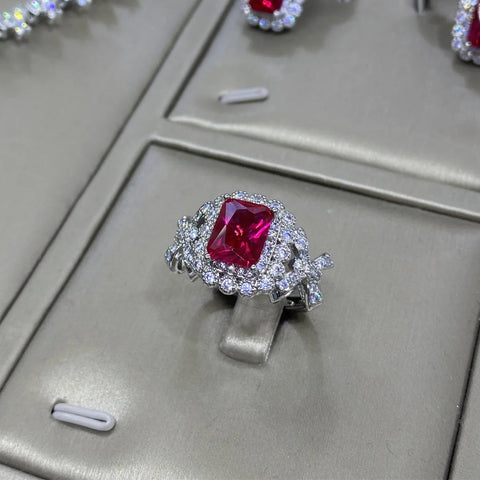 Red Corundum Jewelry Set Diamond Explosion Flash Hot New Luxury Pendant Necklace Female Earrings Set