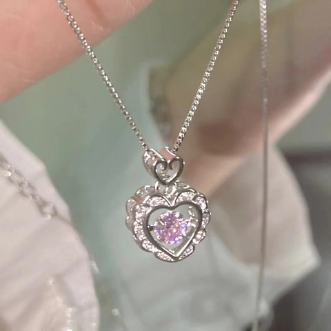 Y2K Luxury Pink Zircon Crystal Heart Pendant Necklace for Women Clavicle  Birthday Party Anniversary Gift Jewelry mujer