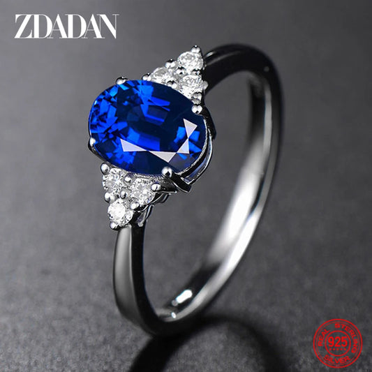 ZDADAN 925 Silver Round Sapphire Ring