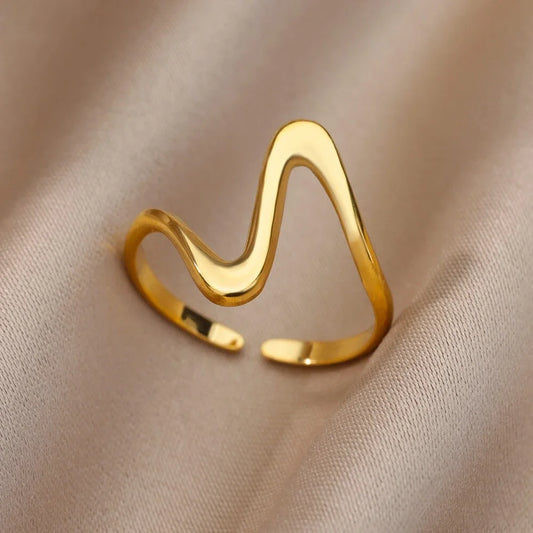 LATS Vintage Stainless Steel Geometric Wave Rings