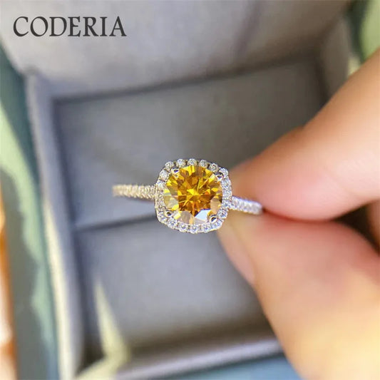 Yellow Moissanite Platinum plated Engagement Rings