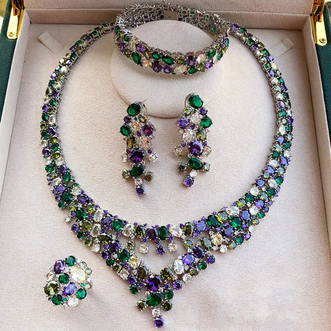 GODKI Luxury Princess 4PCS Flower African Jewelry Sets For Women Wedding Party Full Cubic Zircon Dubai Bridal jewelry Set Gift