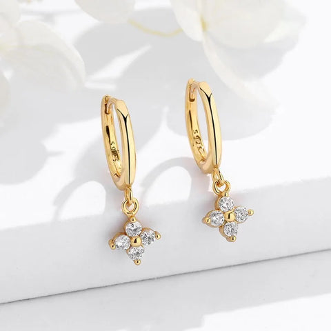 ANENJERY Zircon Flower Pendant Hoop Earrings