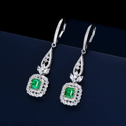 100% 925 Sterling Silver Natural Emerald Earring