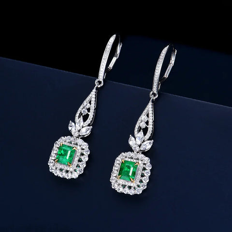 100% 925 Sterling Silver Natural Emerald Earring