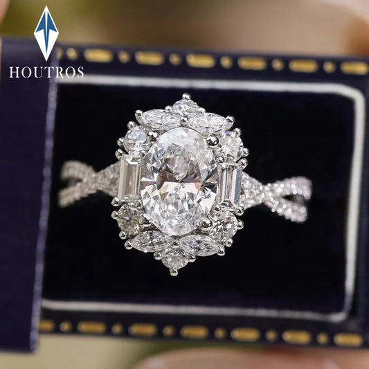 1 Carat D Color Oval Cut Moissanite Diamond Ring