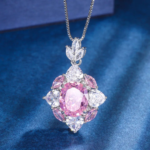 Jewelry Gold Plated Hot Selling Vintage Style Pink Diamond Pendant Ring Set Main Stone 10*12